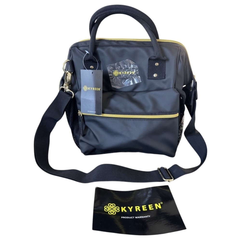 Kyreen Cooler Lunch Bag Unisex OS Black‎ Nylon Crossbody Top Handle Gold Zip